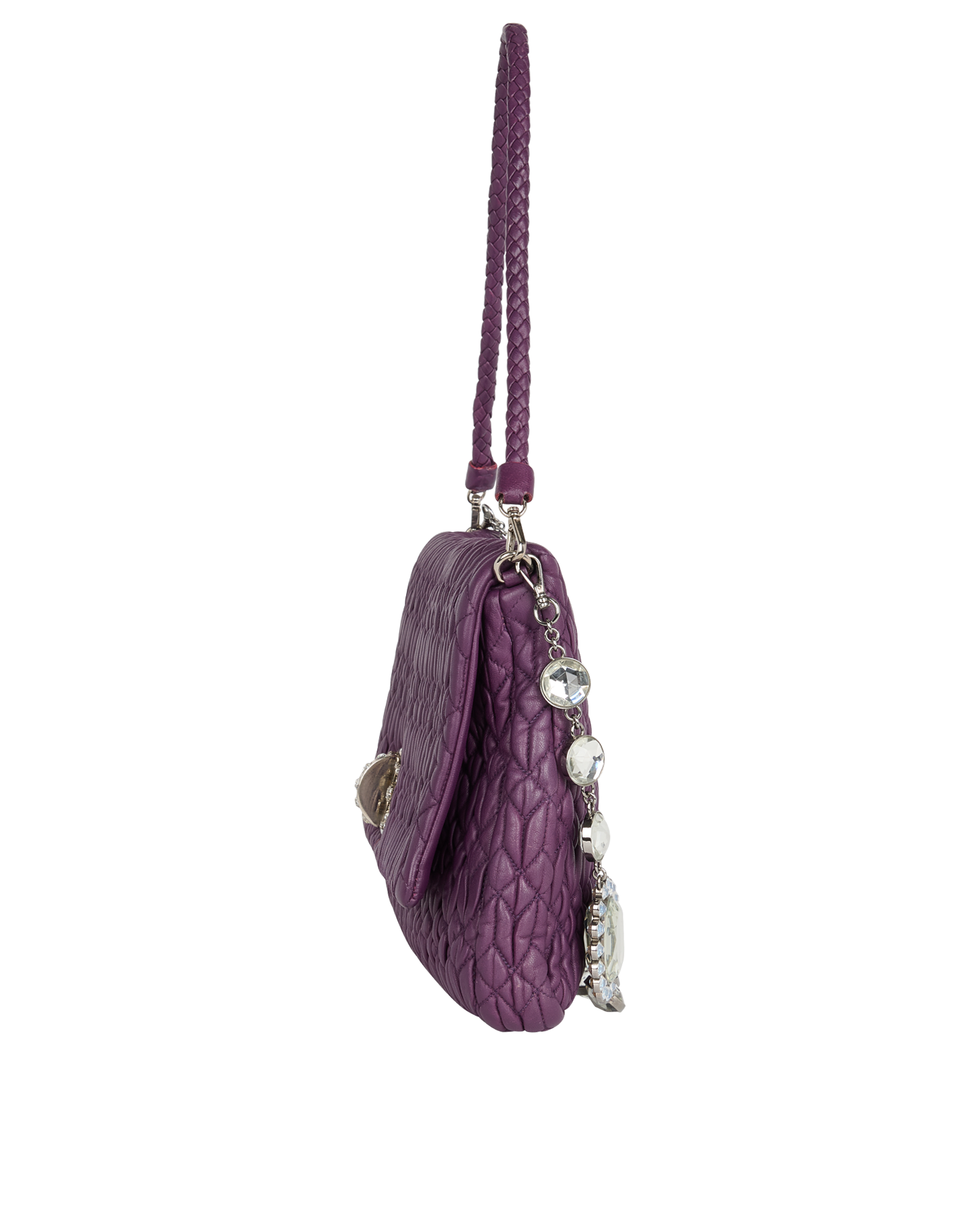 Crystal Matelasse Clutch, &pound;505, Handbags, Purple, Leather, Bottom view
